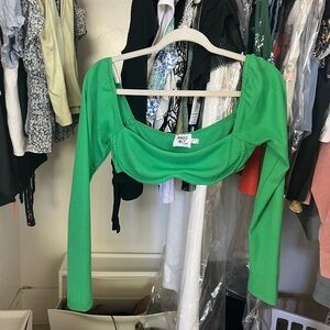 Princess Polly Becca Long Sleeve Crop Top Green